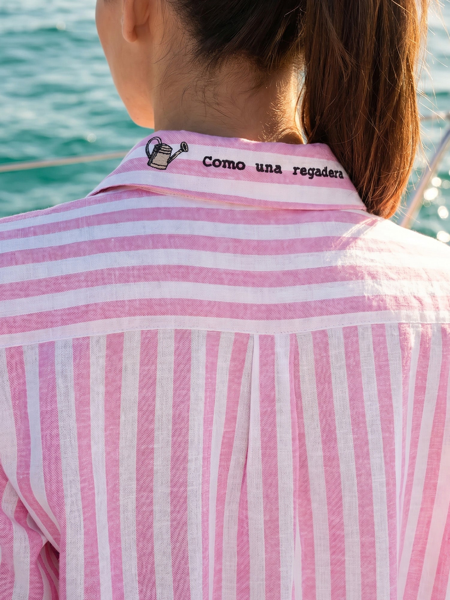 PINK STRIPED SHIRT WITH EMBROIDERED FLOWERS