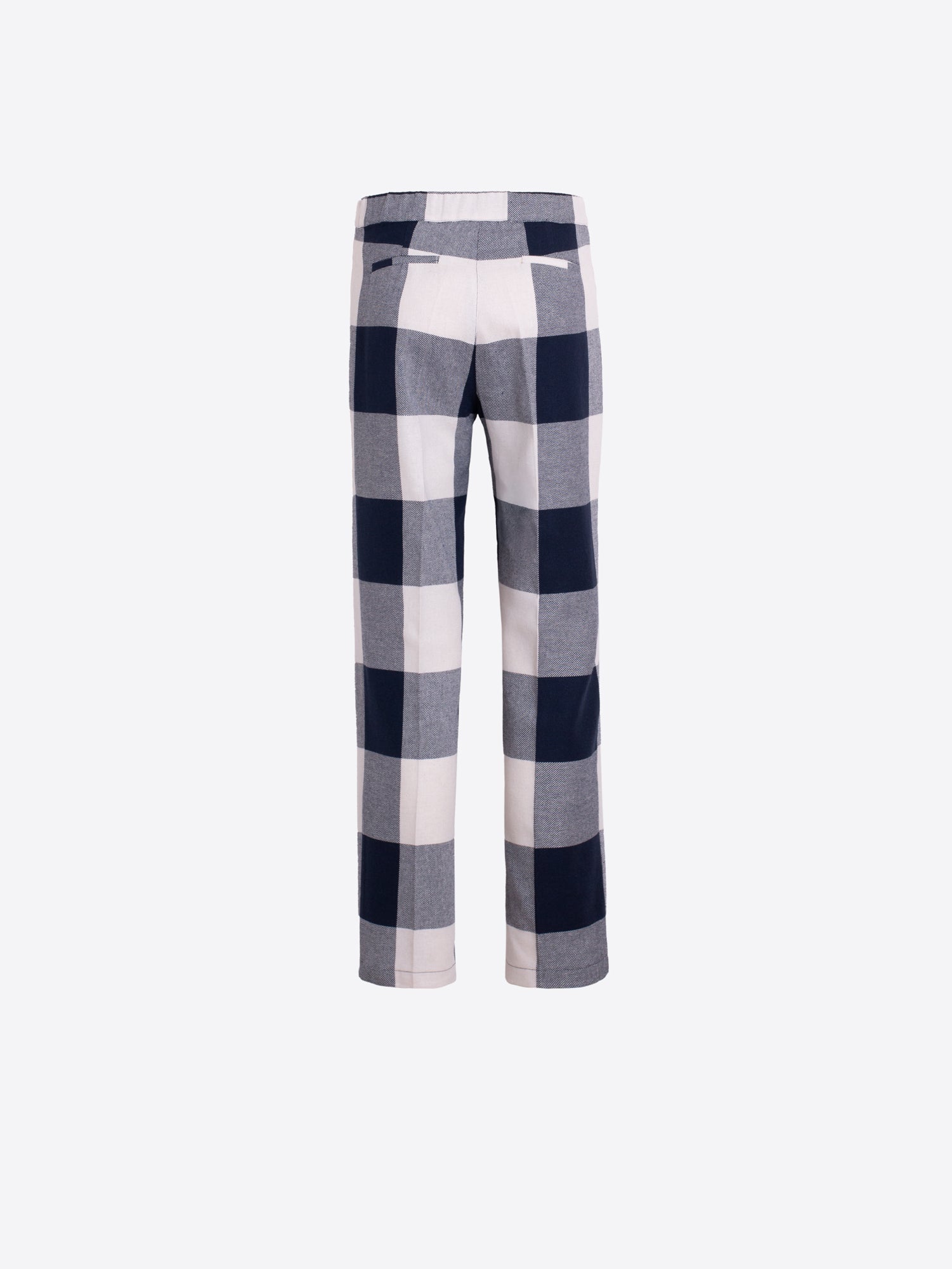 PANTALÓN RECTO CUADROS AZUL MARINO Y CRUDO