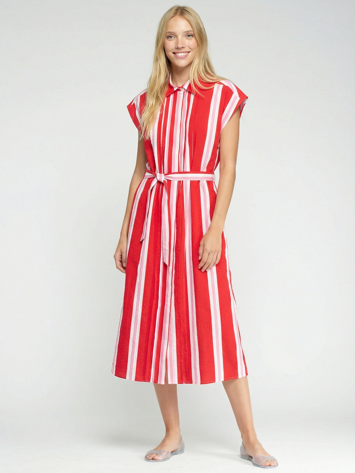 VESTIDO MIDI RAYAS ROJO