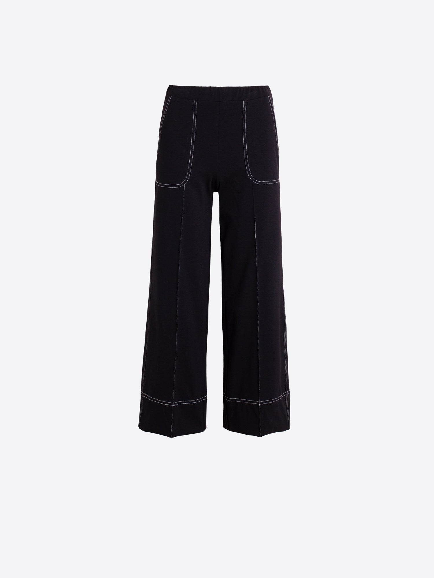 PANTALÓN NEGRO ANCHO COSTURAS CONTRASTE