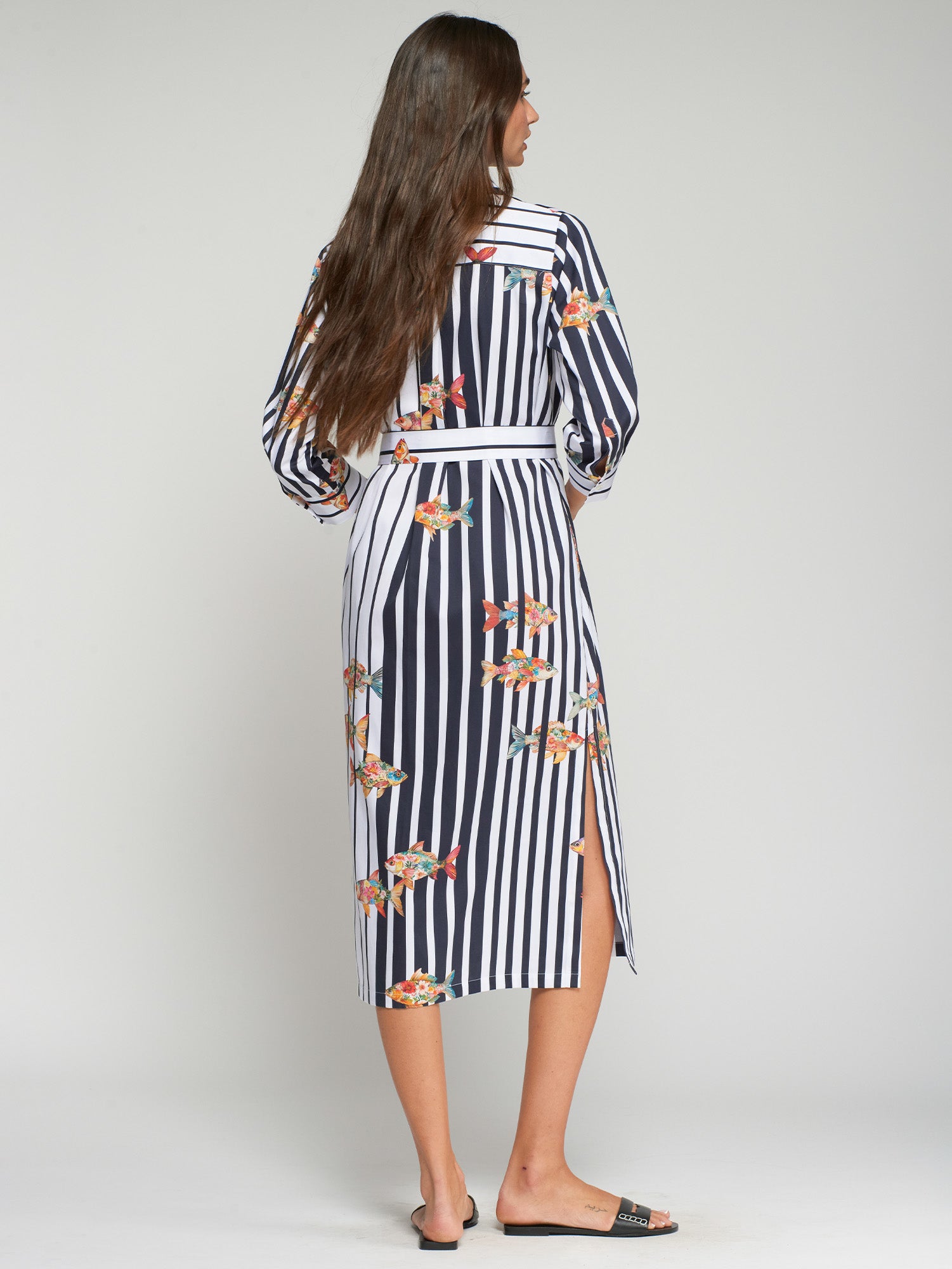 VESTIDO CAMISERO RAYAS PECES MULTICOLOR