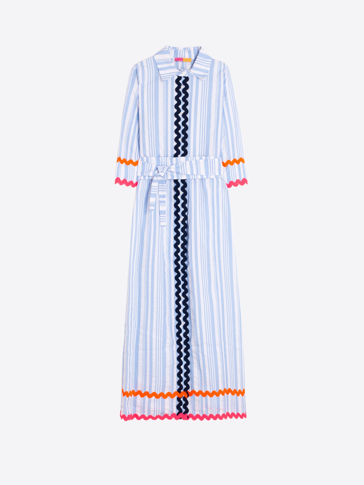 VESTIDO CAMISERO RAYAS AZUL RIBETES ONDULINA