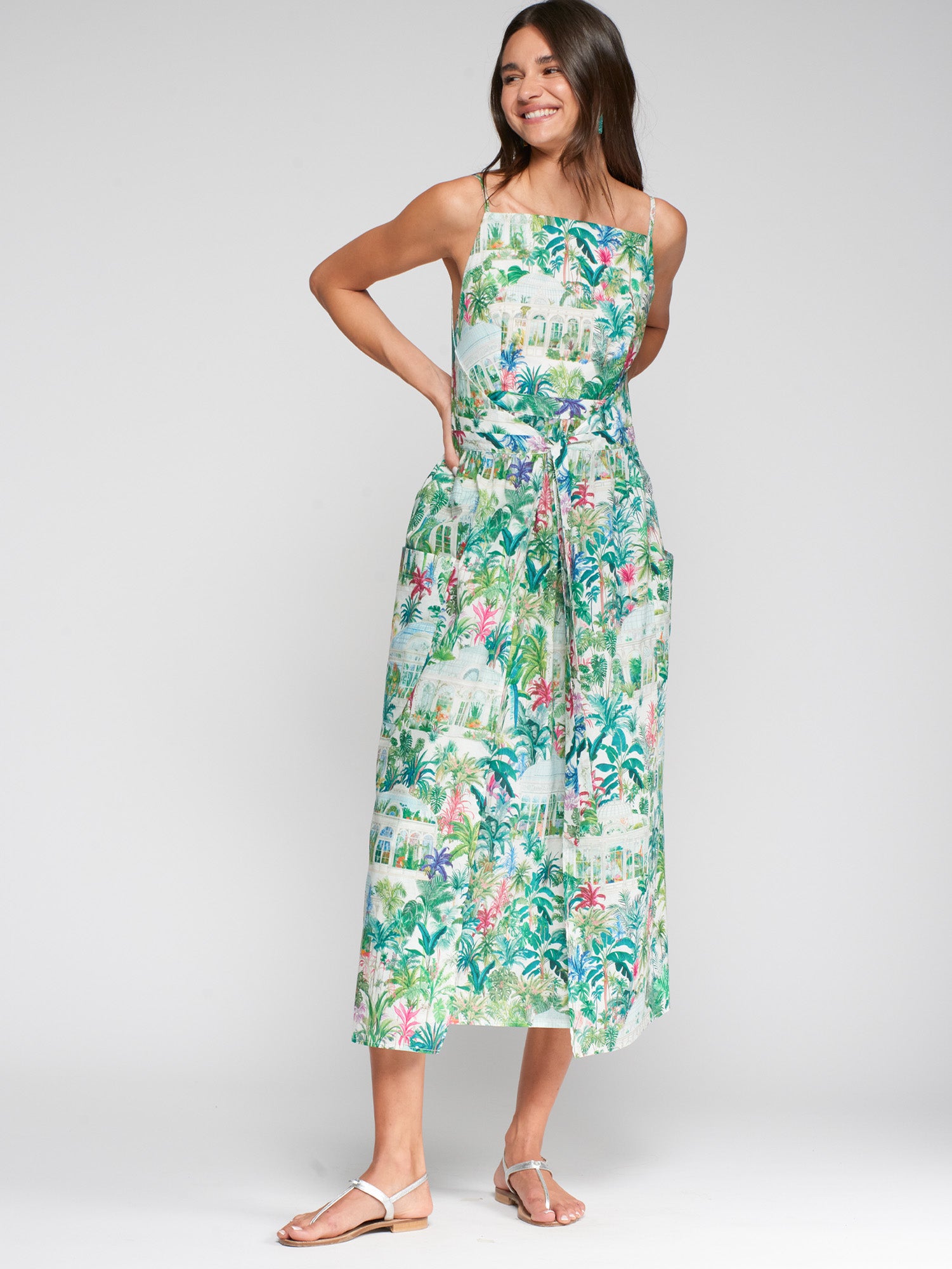 VESTIDO LARGO ESTAMPADO JARDÍN TROPICAL