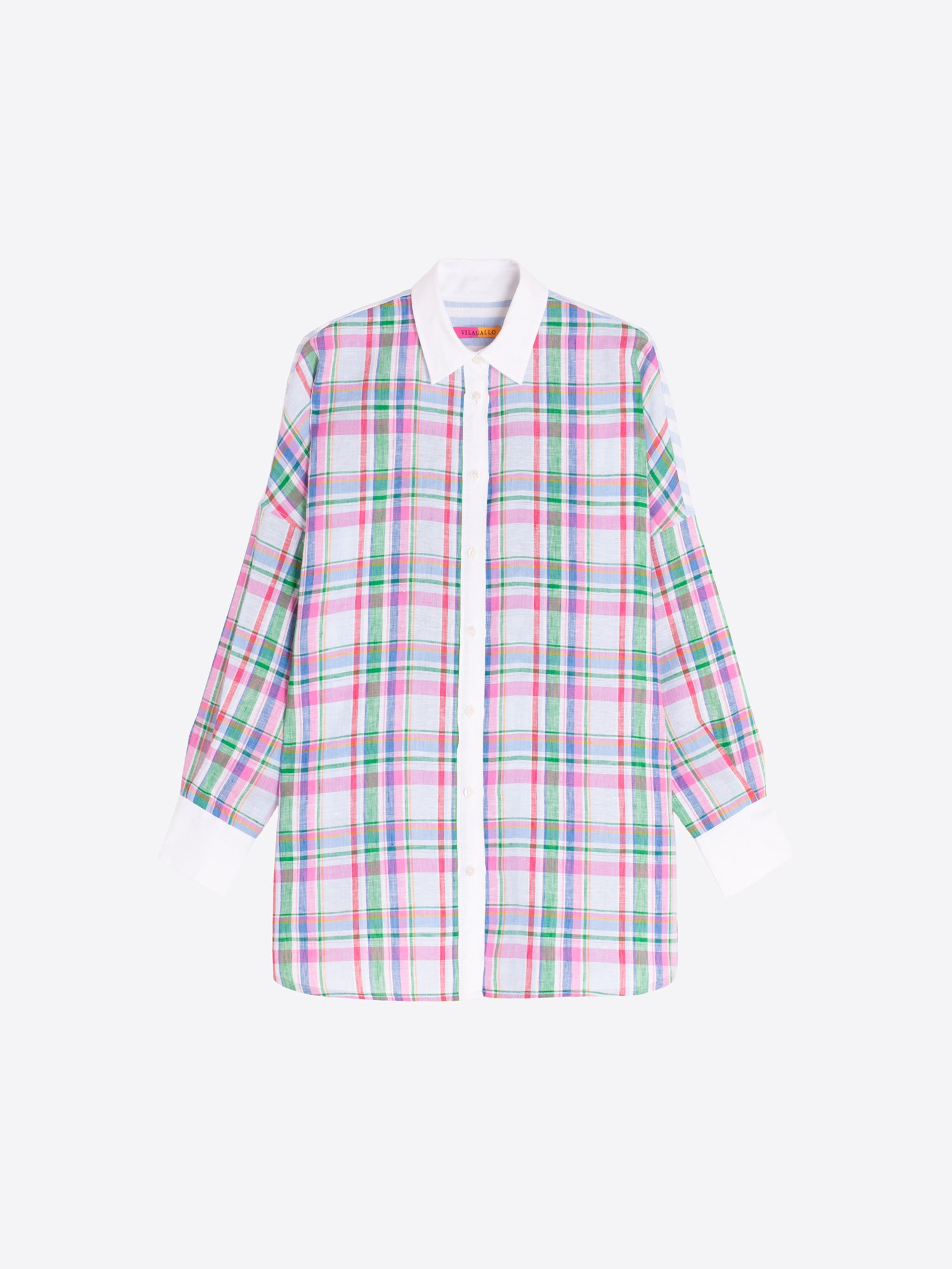 CAMISA CUADROS MULTICOLOR CUELLO BLANCO