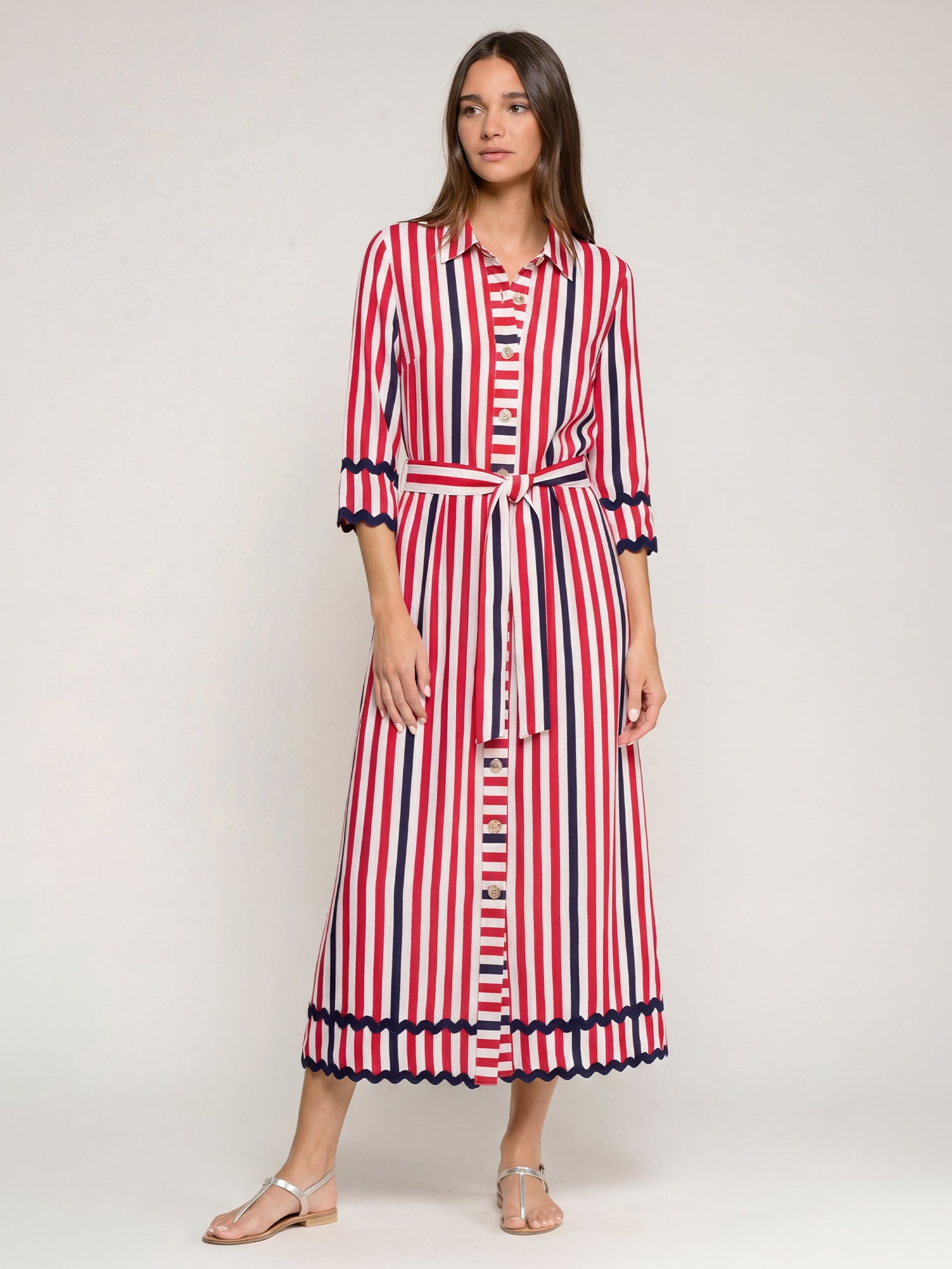 VESTIDO RAYAS ROJO MARINO LAZO