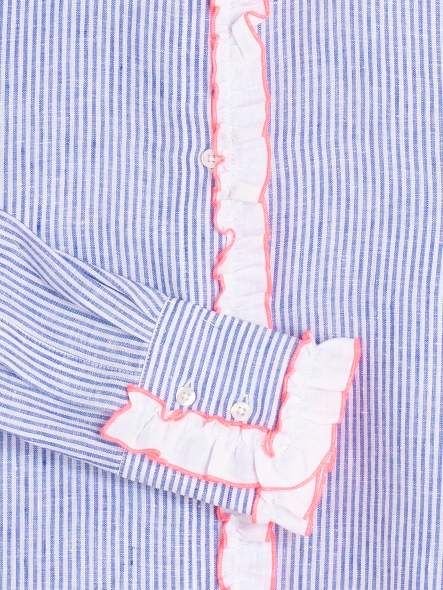 CAMISA RAYAS AZUL VOLANTES ROSA
