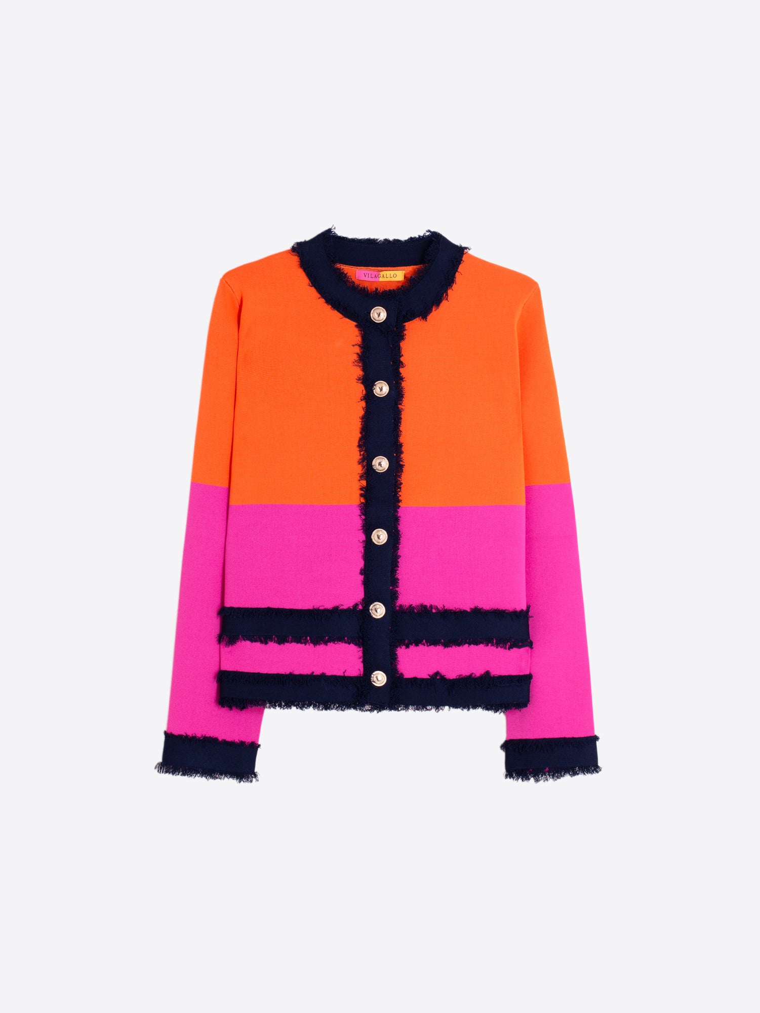 CHAQUETA BICOLOR NARANJA Y FUCSIA RIBETES MARINO