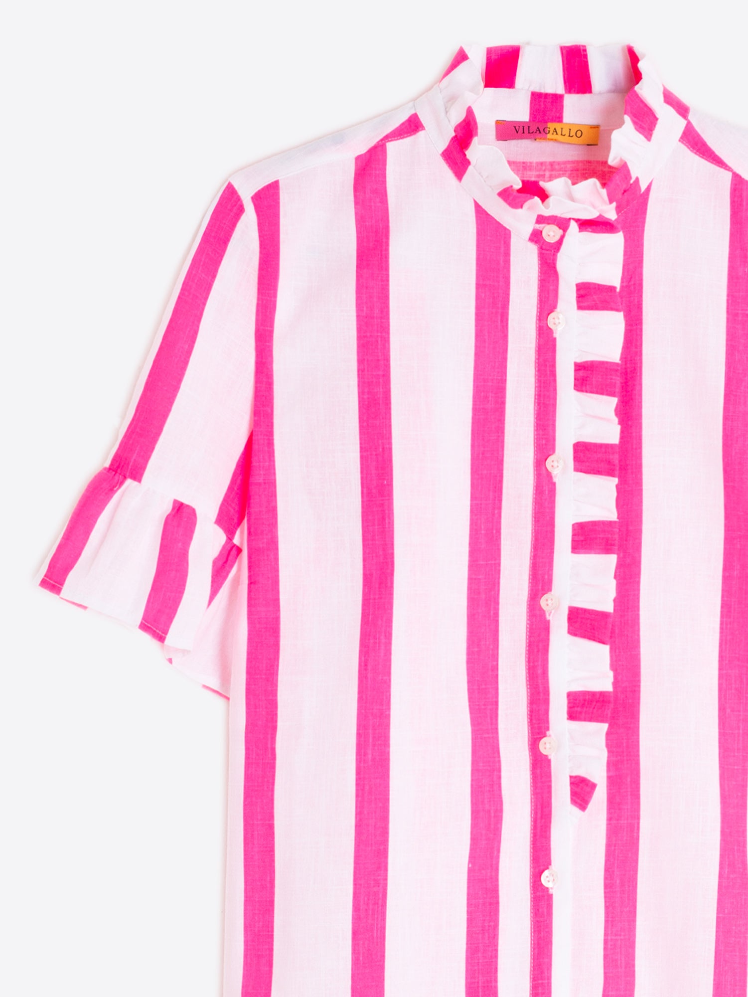 CAMISA RAYAS ROSA VOLANTE FRONTAL