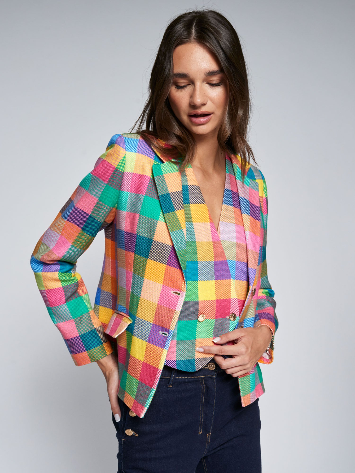 CHALECO CUADROS MULTICOLOR FORRO ESTAMPADO