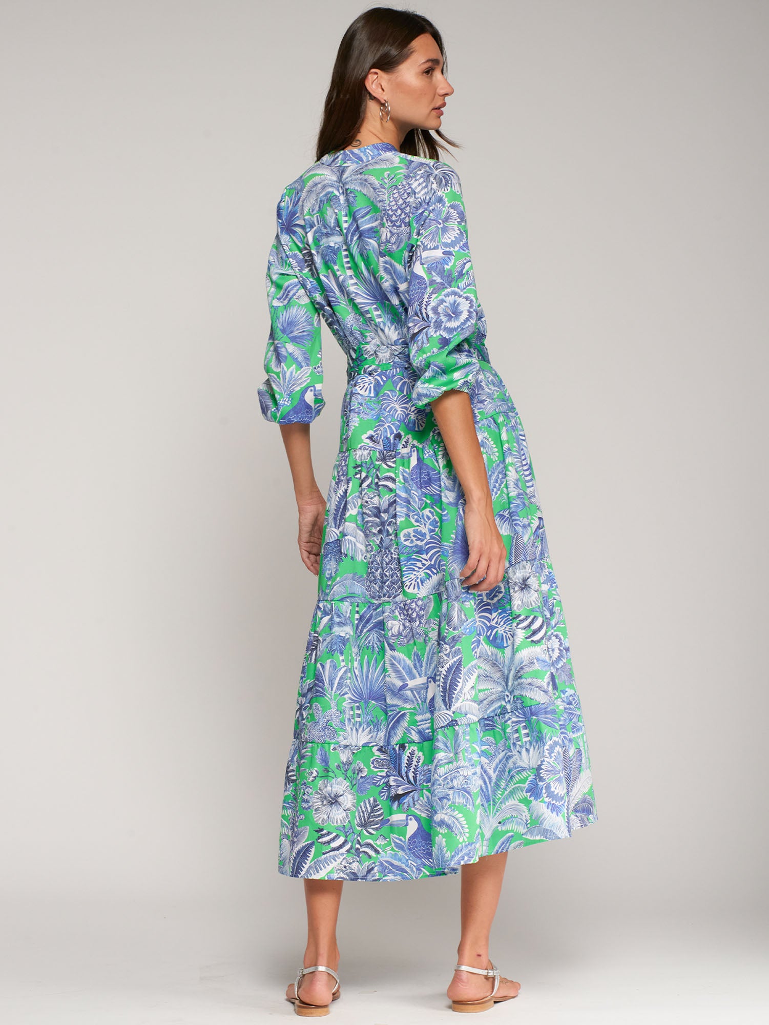 VESTIDO ESTAMPADO VERDE AZUL ESCOTE V
