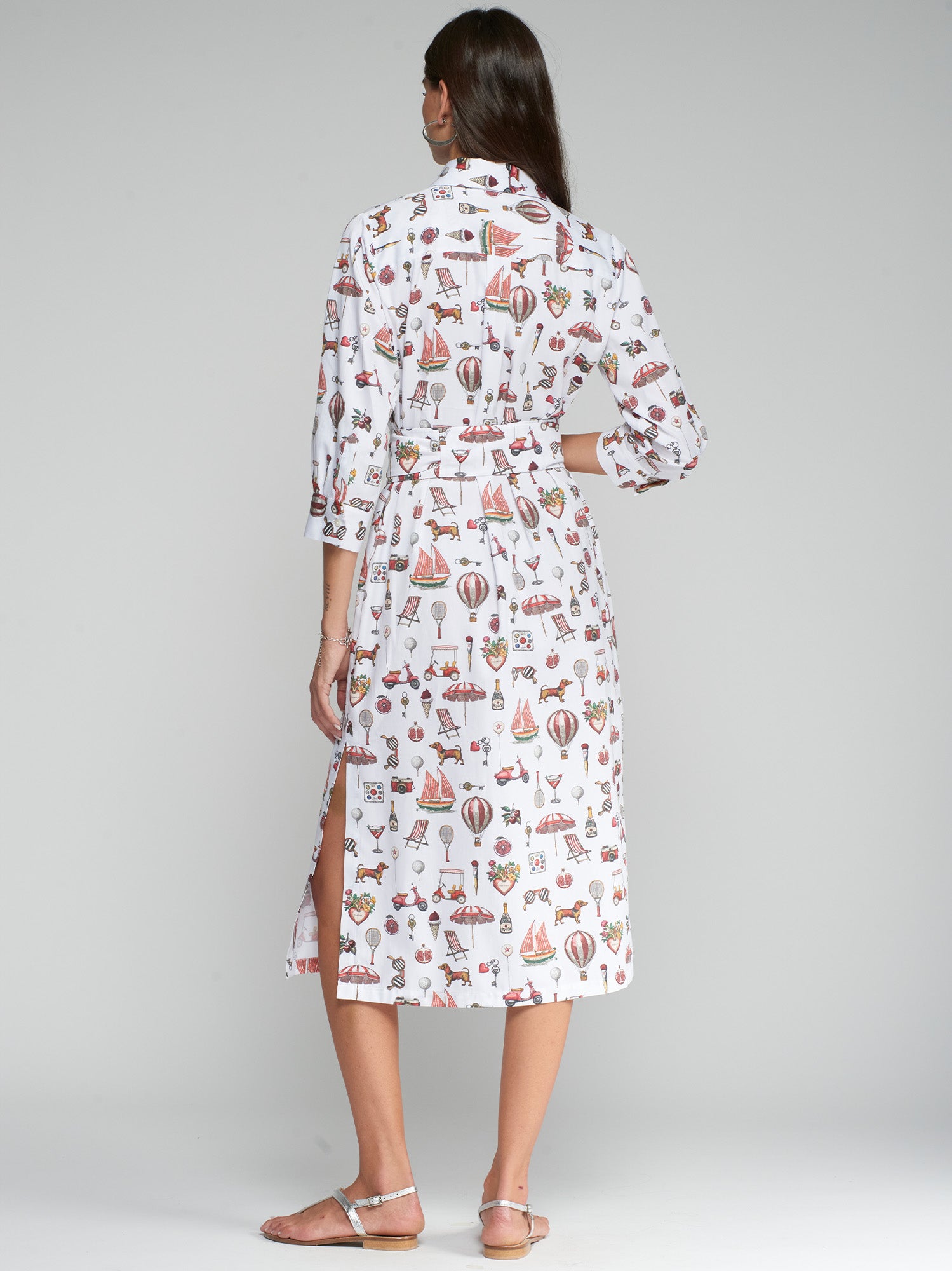 VESTIDO CAMISERO ESTAMPADO ICONOS BLANCO