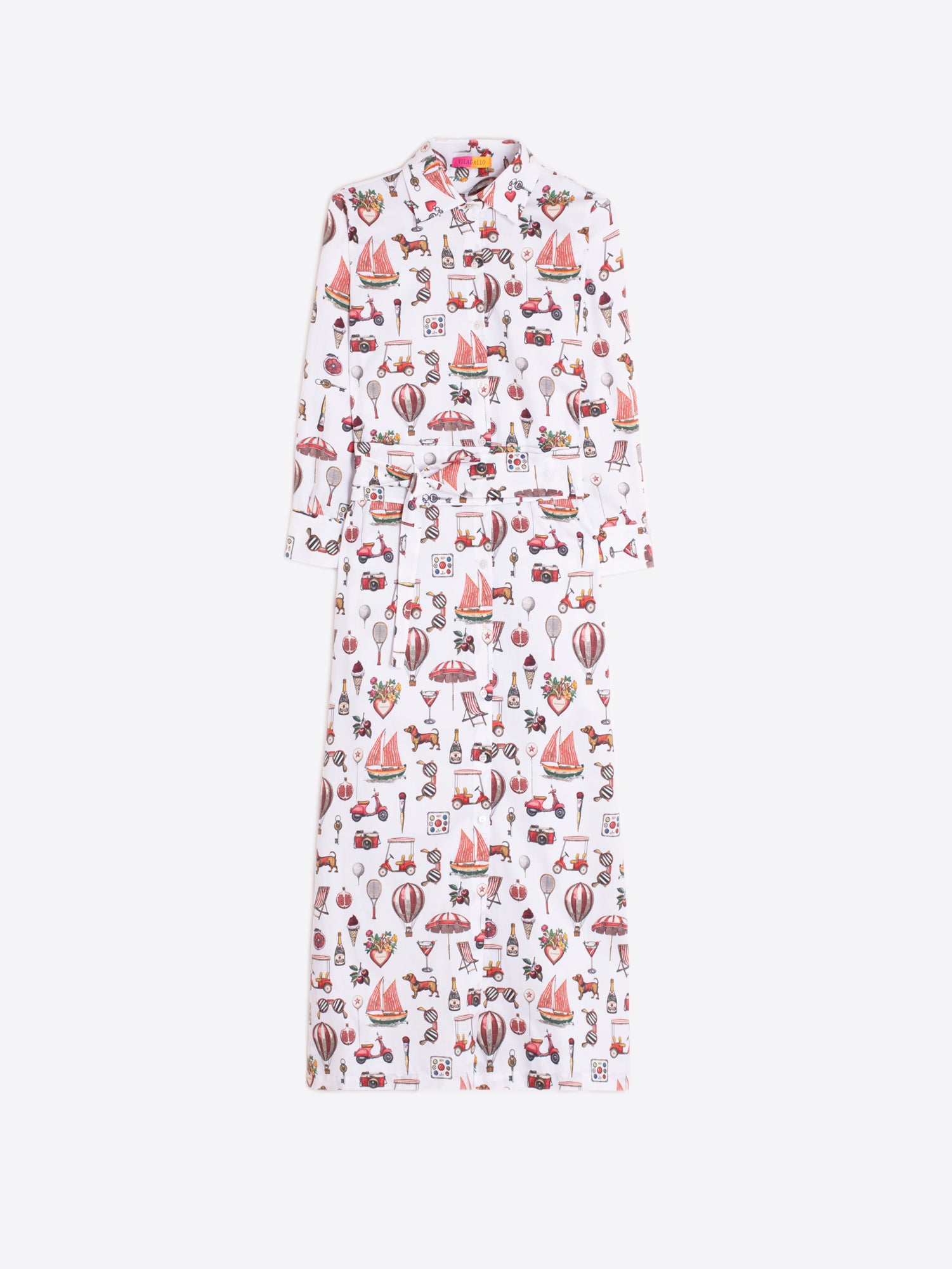 VESTIDO CAMISERO ESTAMPADO ICONOS BLANCO