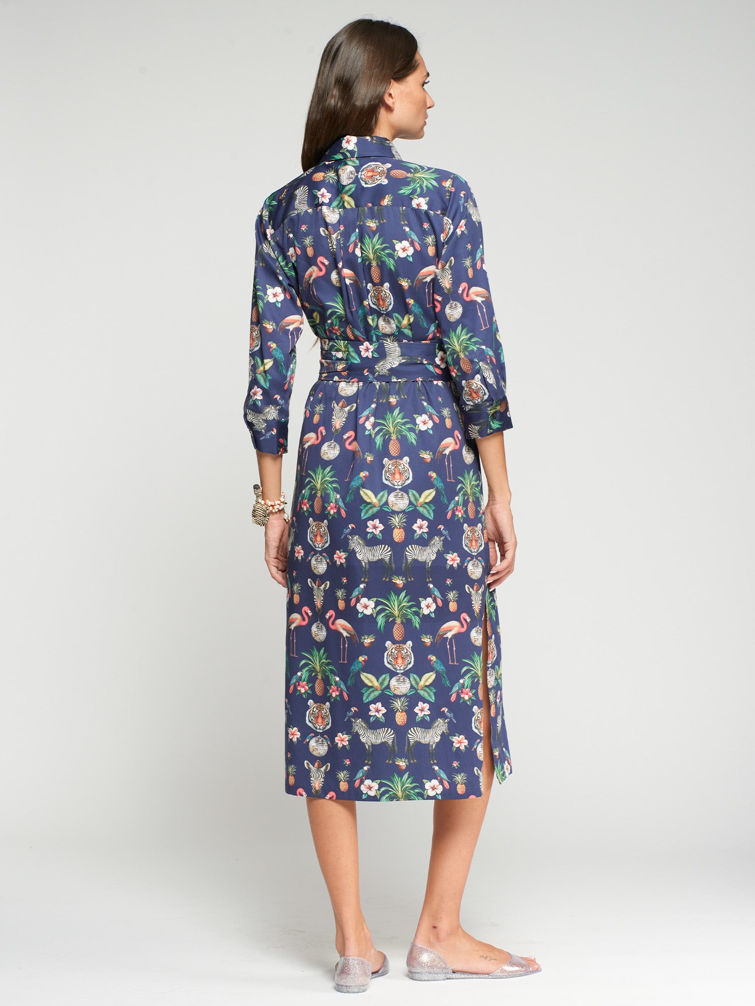 VESTIDO CAMISERO ESTAMPADO SELVA AZUL MARINO