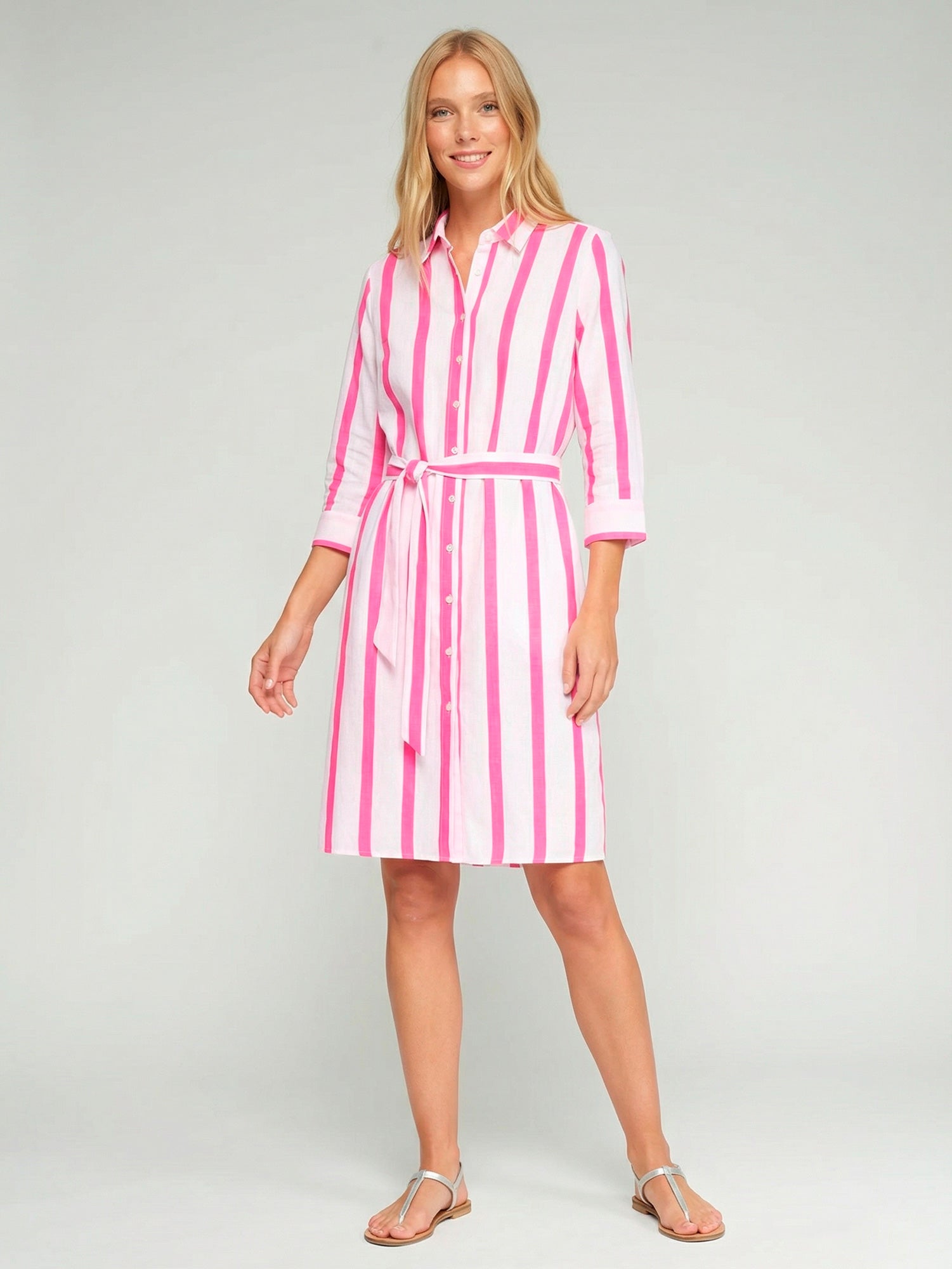 VESTIDO CAMISERO RAYAS FUCSIA