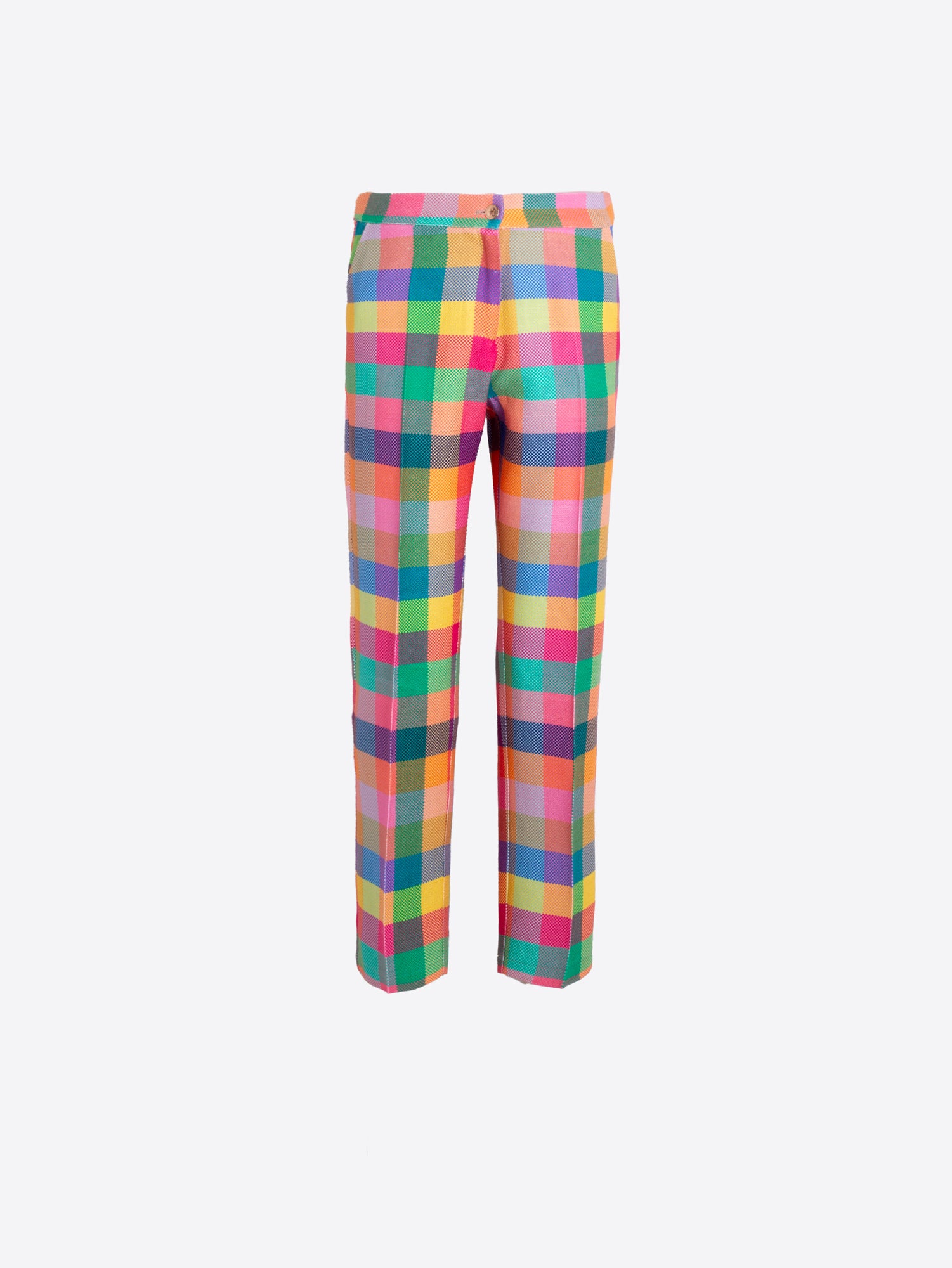 PANTALÓN RECTO ESTAMPADO CUADROS MULTICOLOR