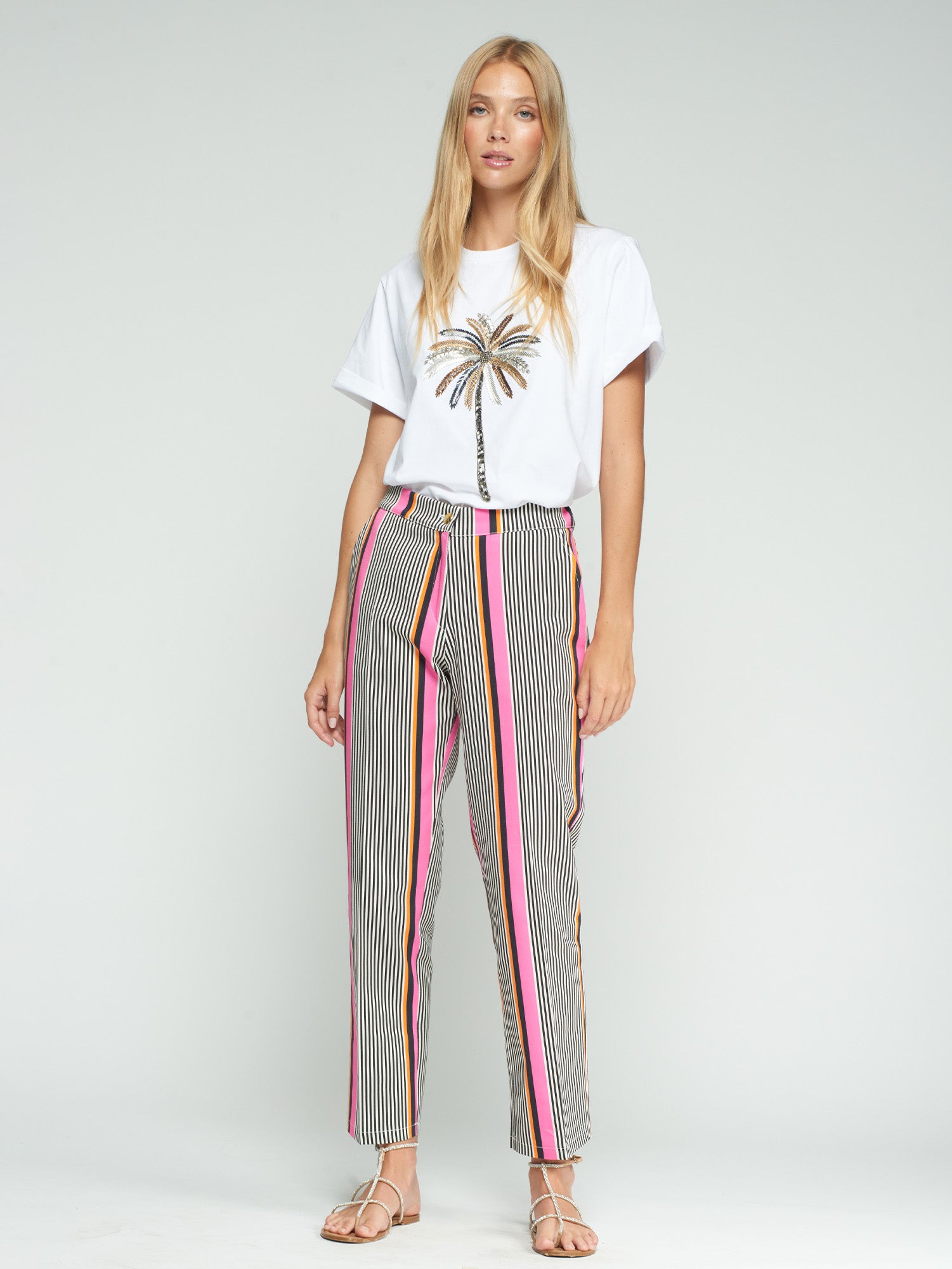 PANTALON TIFFANY RAYAS ROSA NARANJA