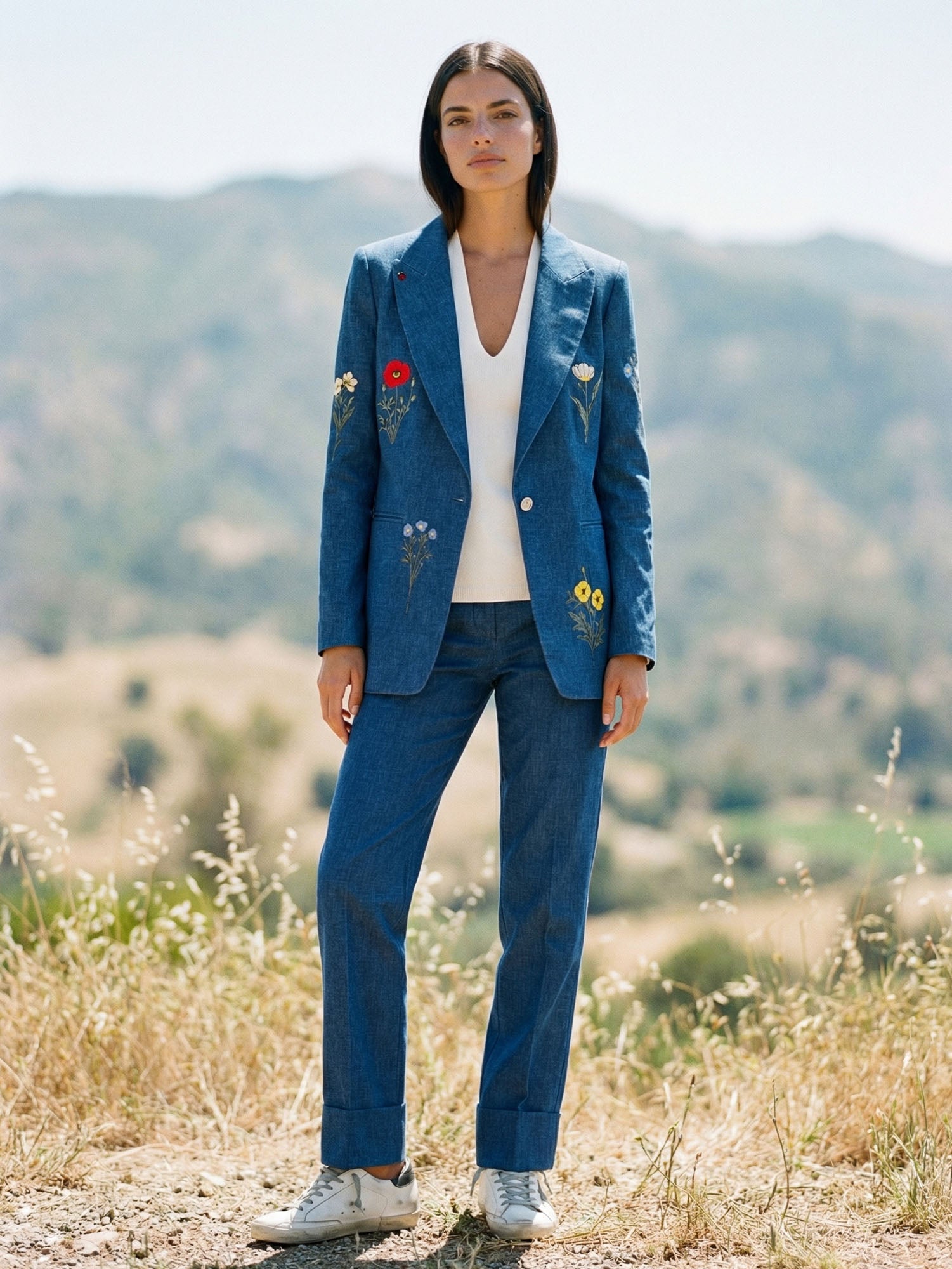 STRAIGHT BLUE TROUSERS WITH ROLLED HEM