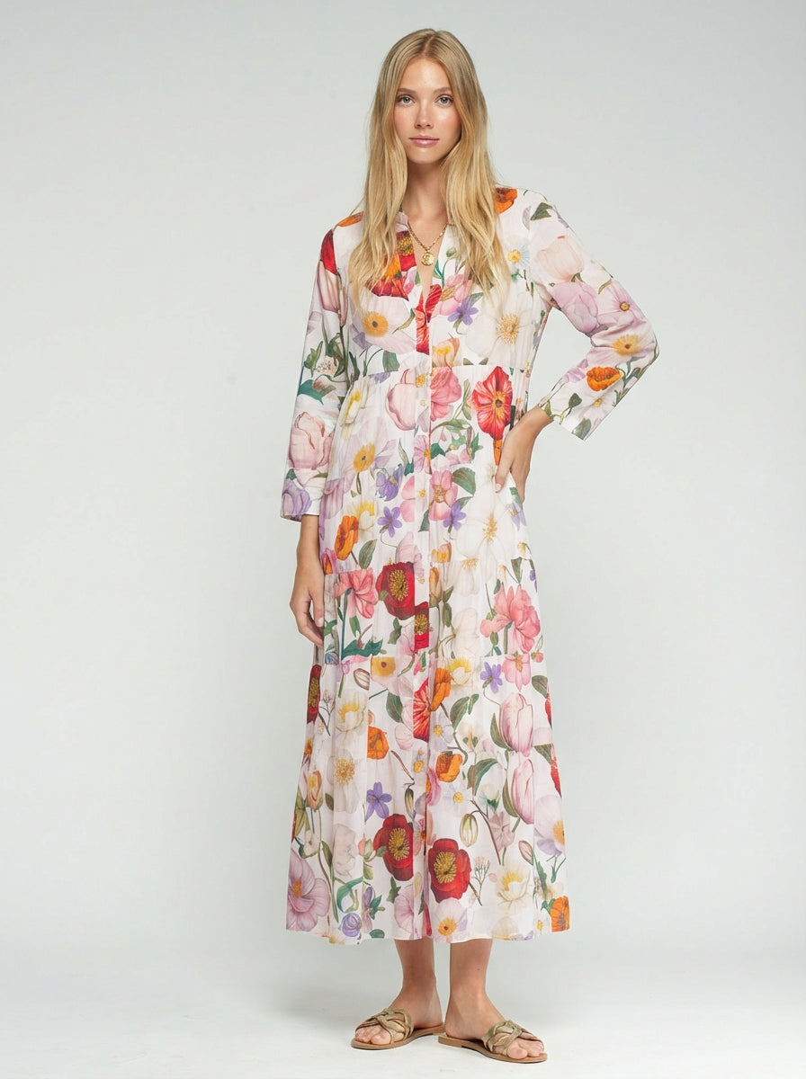 VESTIDO LARGO ESTAMPADO FLORES MULTICOLOR