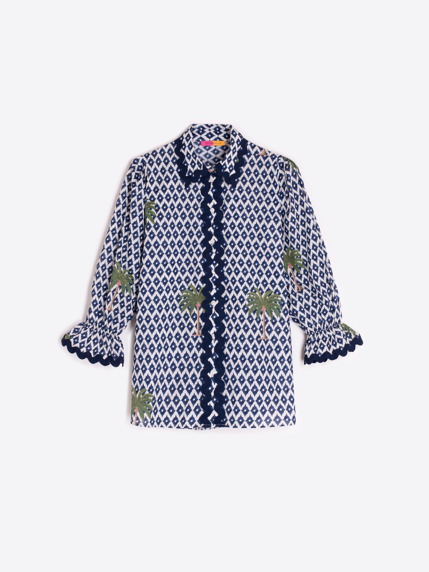 CAMISA ESTAMPADO GEOMÉTRICO Y PALMERAS