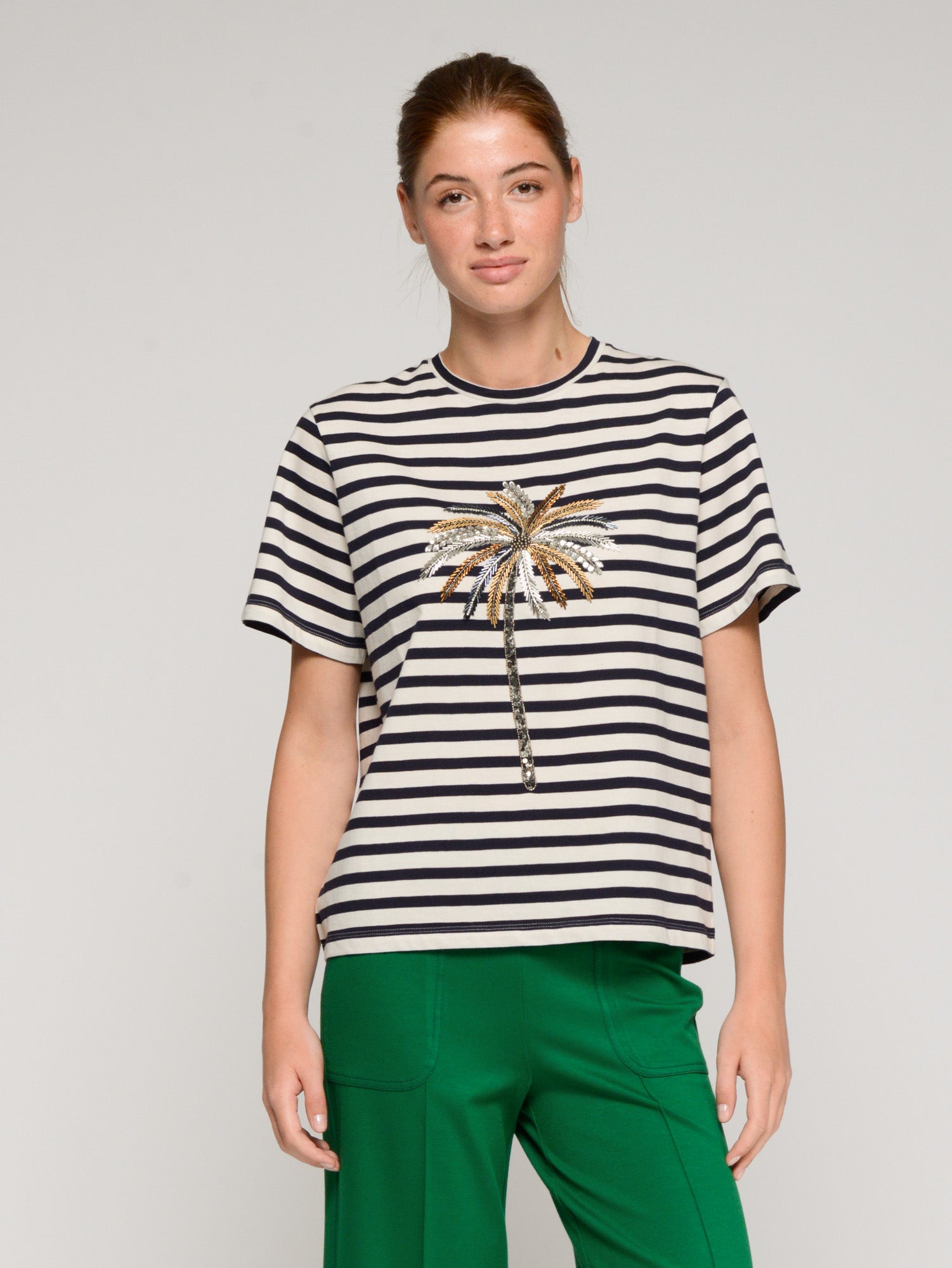 CAMISETA RAYAS PALMERA BORDADA