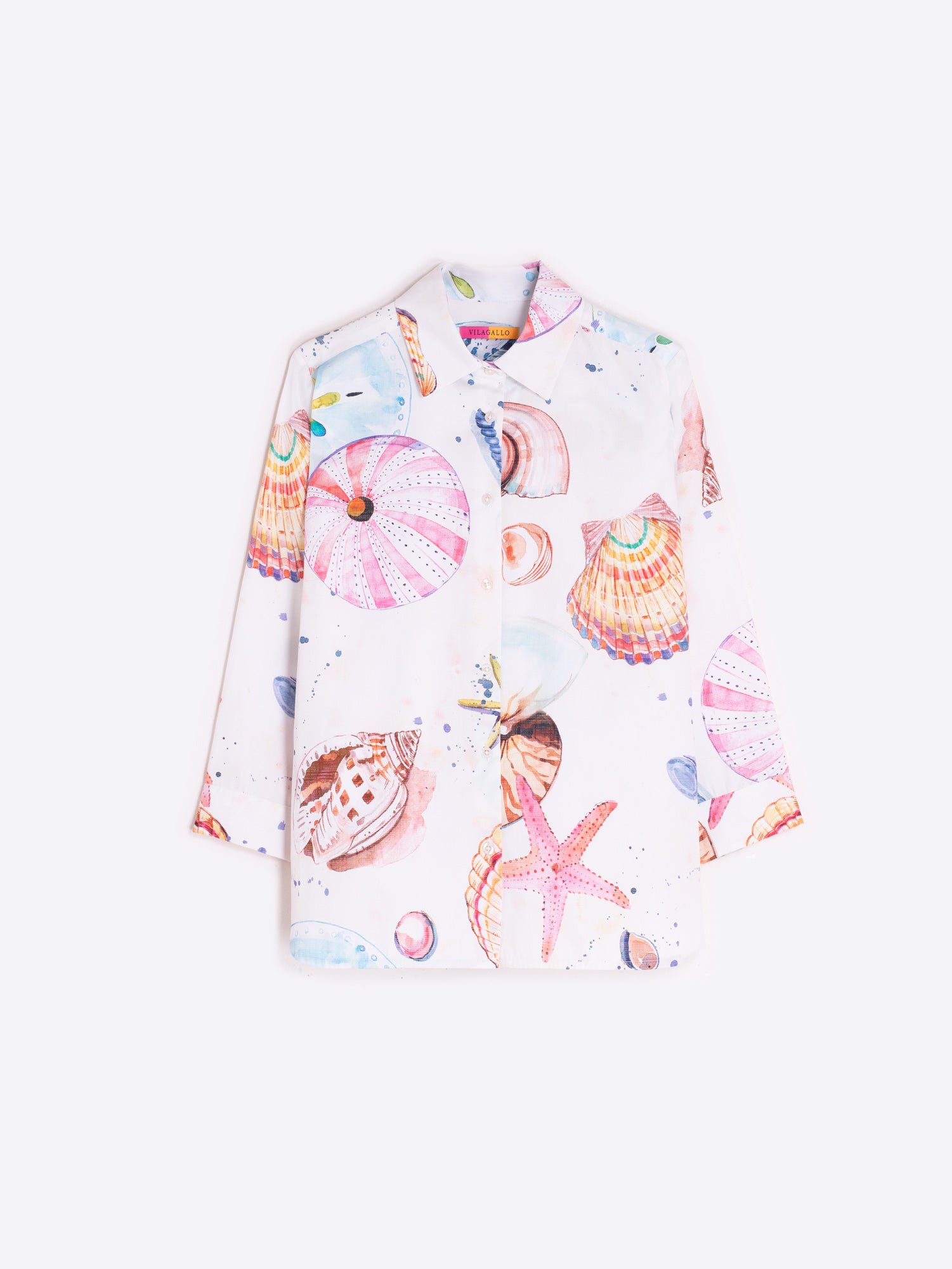 CAMISA BLANCA ESTAMPADO CONCHAS Y ESTRELLAS DE MAR
