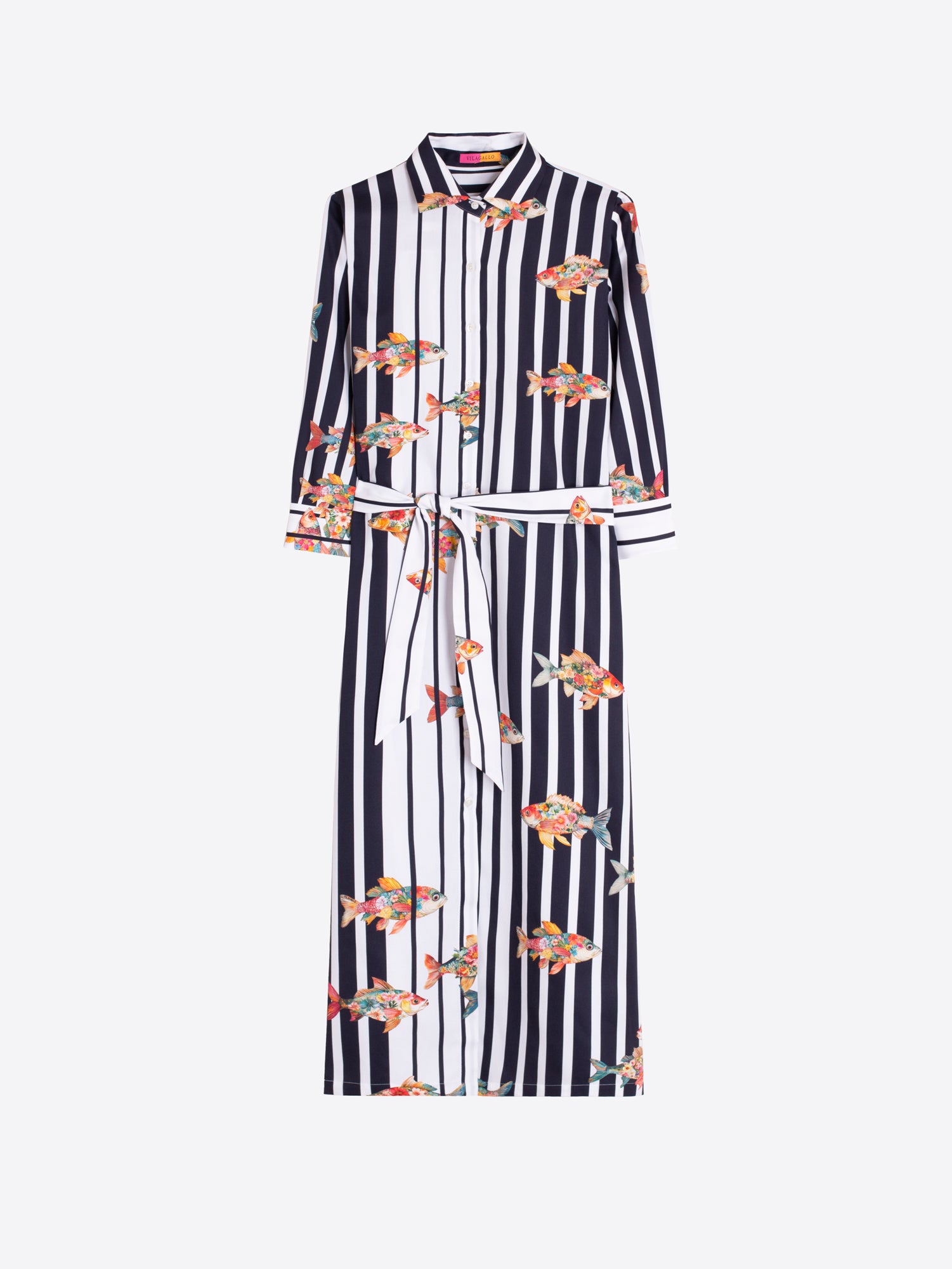 VESTIDO CAMISERO RAYAS PECES MULTICOLOR