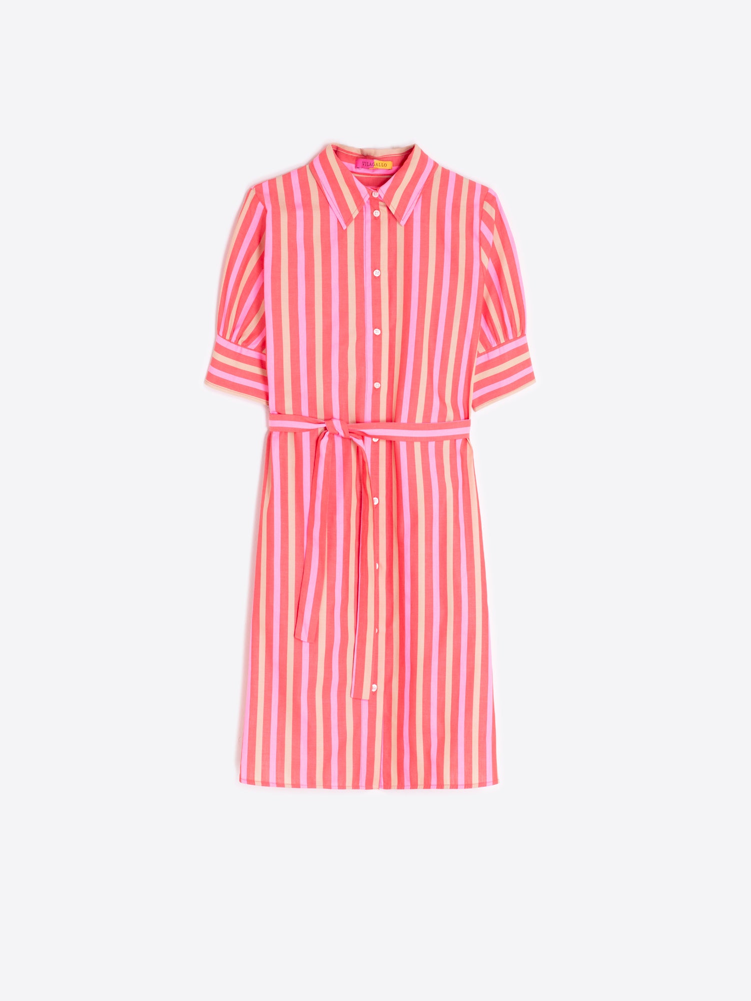 VESTIDO CAMISERO RAYAS ROSA