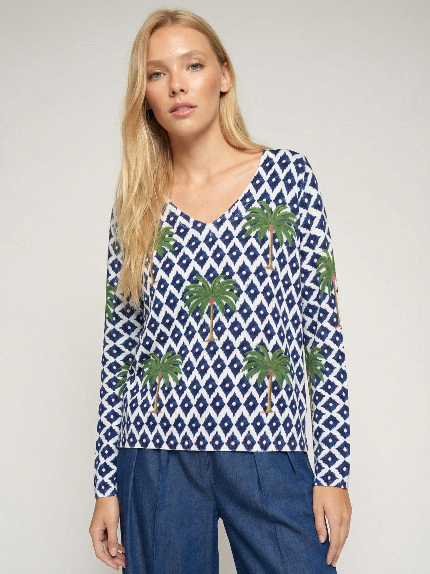 JERSEY AZUL ESTAMPADO PALMERAS