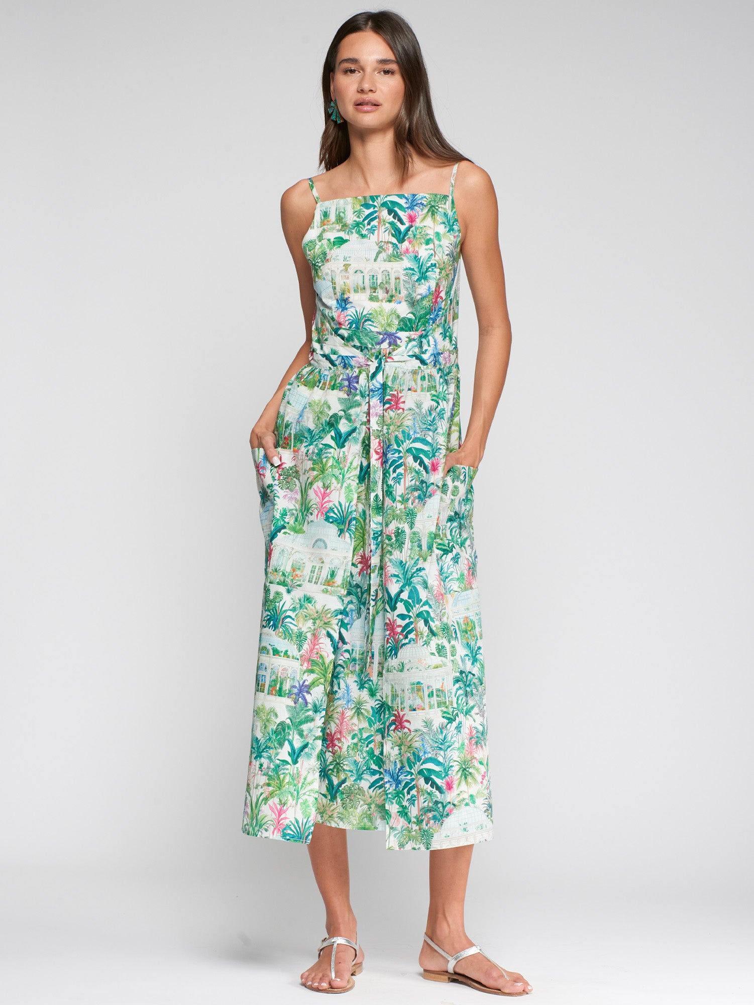 VESTIDO LARGO ESTAMPADO JARDÍN TROPICAL