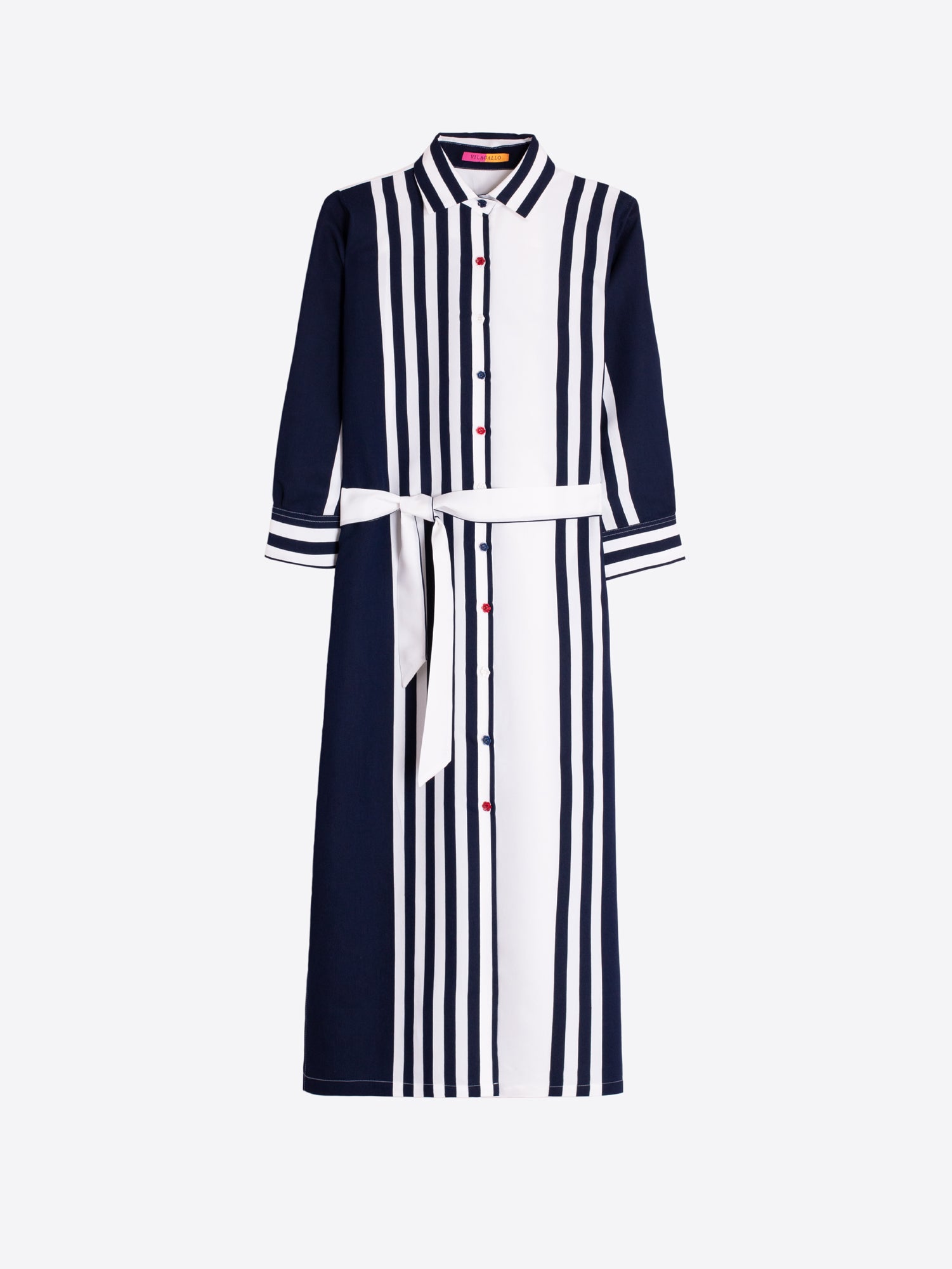 VESTIDO CAMISERO RAYAS MARINO Y BLANCO