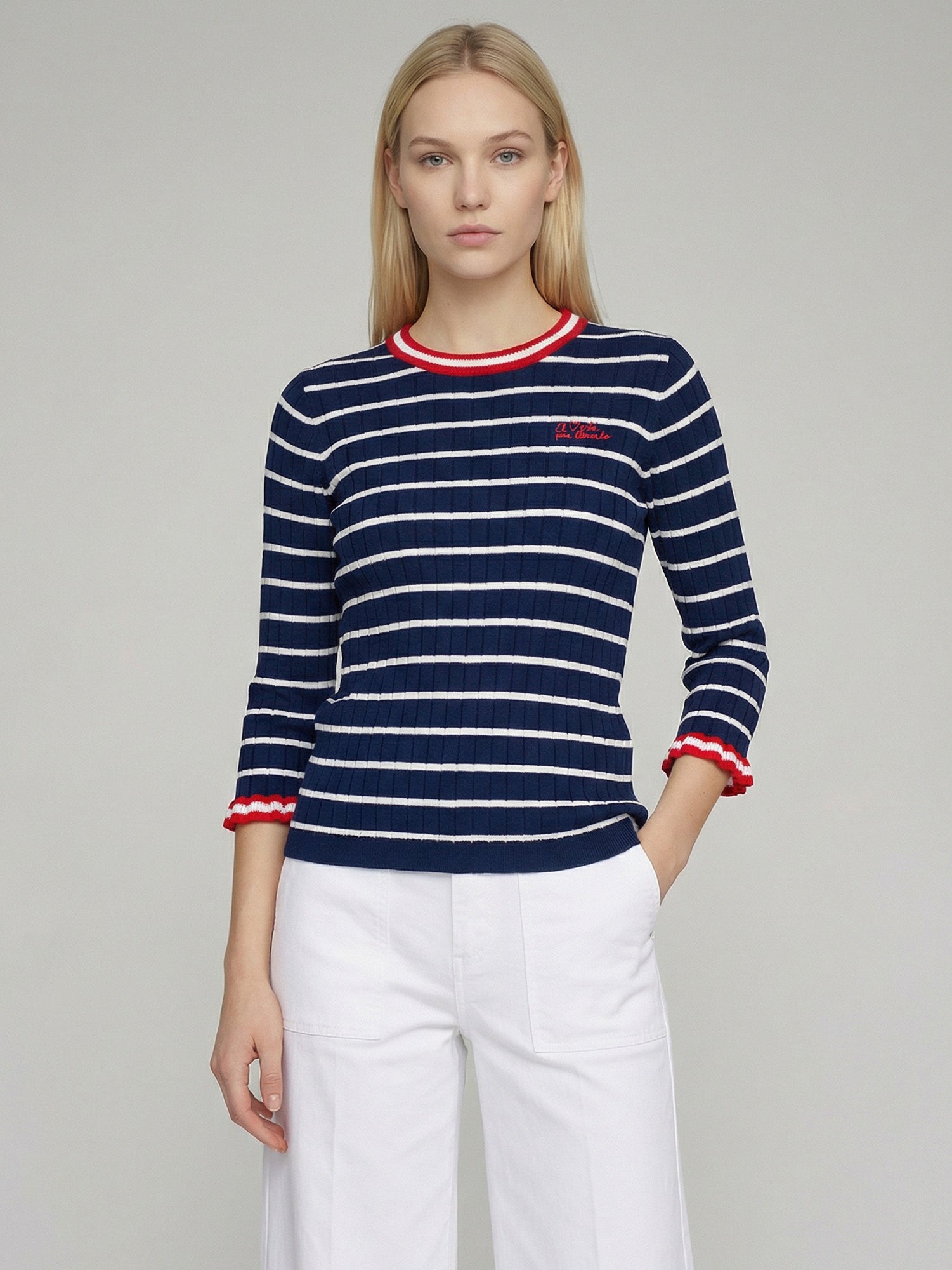 TOP RAYAS MARINO Y BLANCO VIVOS ROJOS