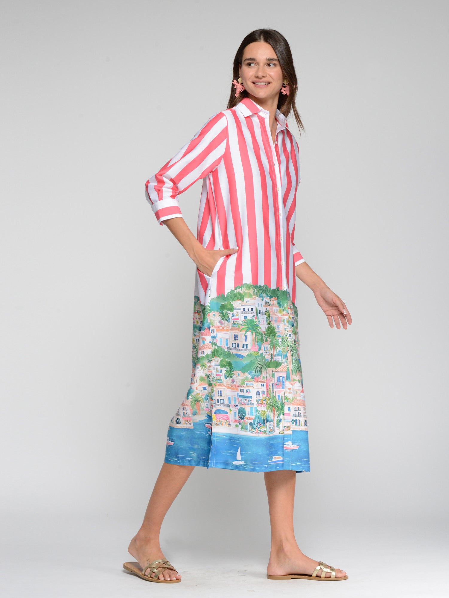 VESTIDO CAMISERO RAYAS ESTAMPADO COSTA