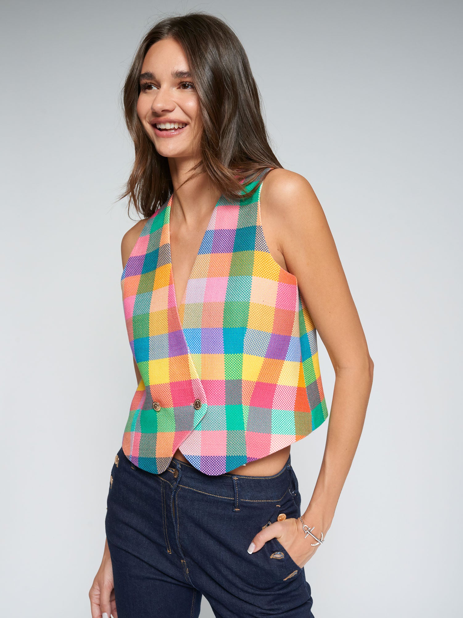 CHALECO CUADROS MULTICOLOR FORRO ESTAMPADO