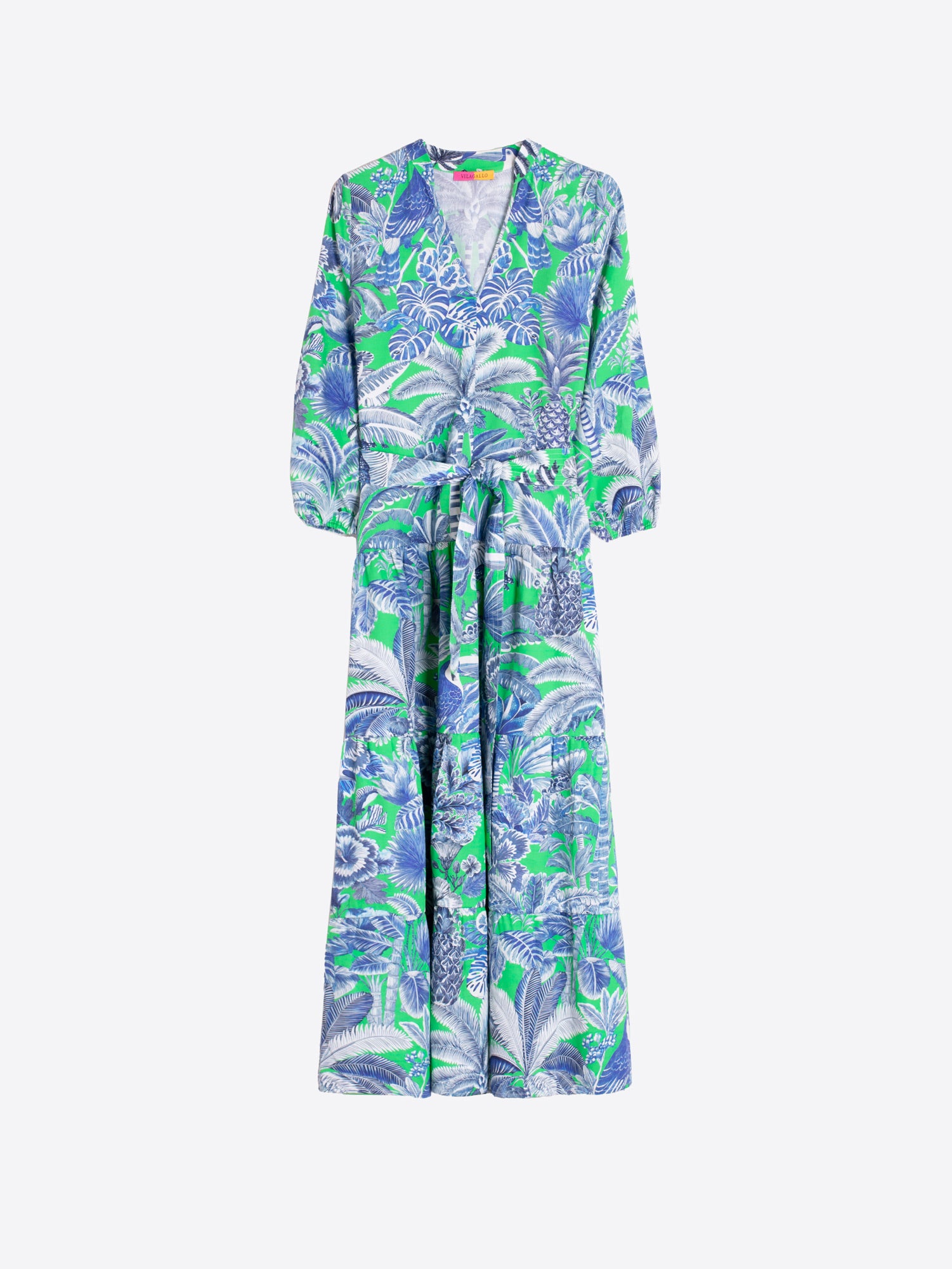 VESTIDO ESTAMPADO VERDE AZUL ESCOTE V