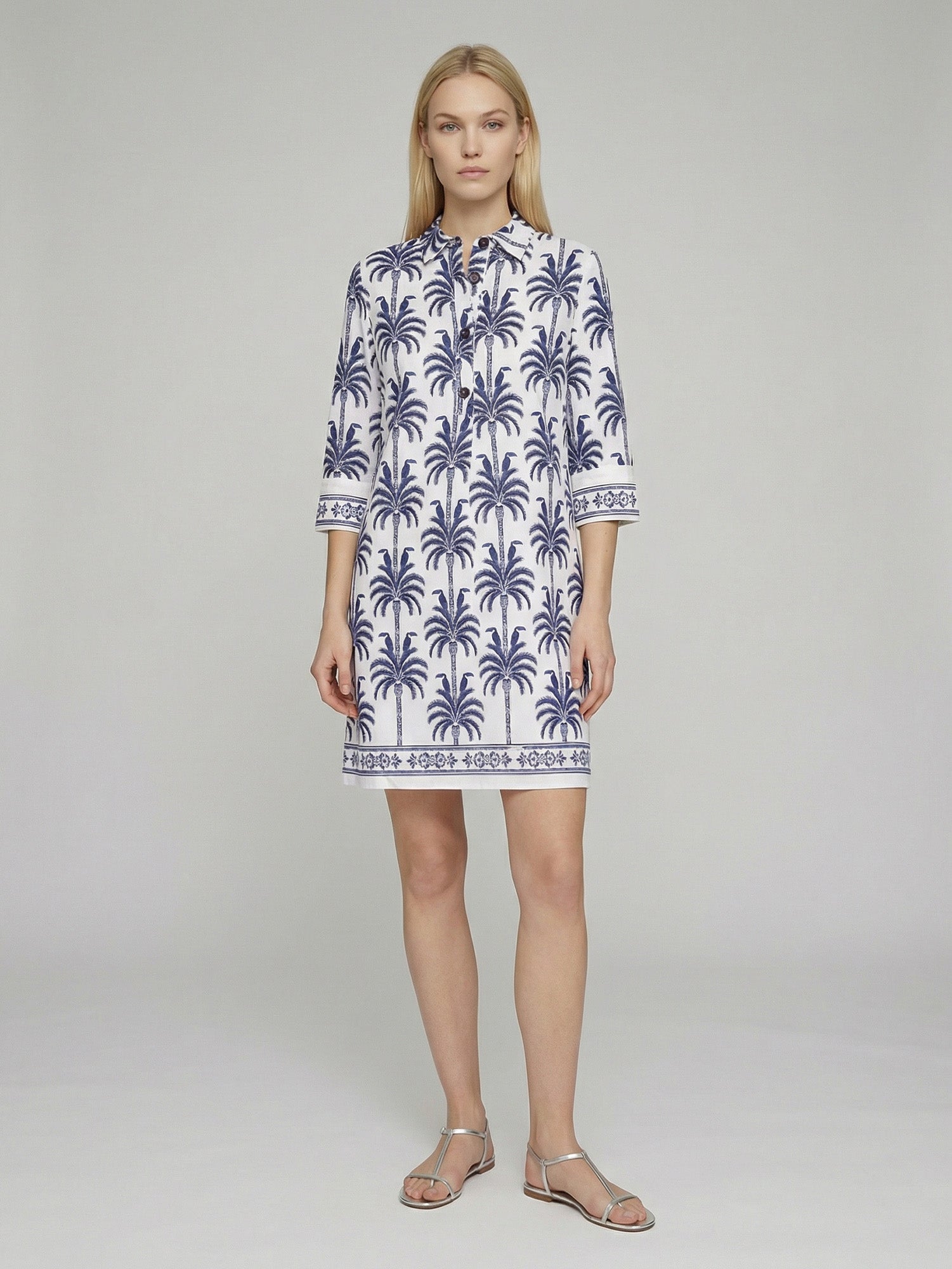 VESTIDO ESTAMPADO PALMERAS AZUL