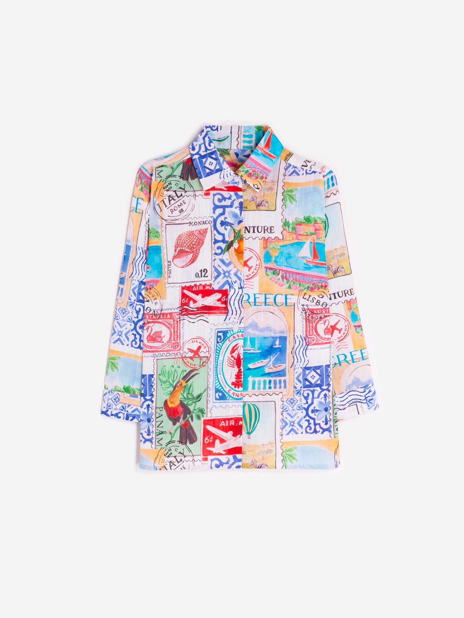 CAMISA ESTAMPADO SELLOS VIAJE MULTICOLOR