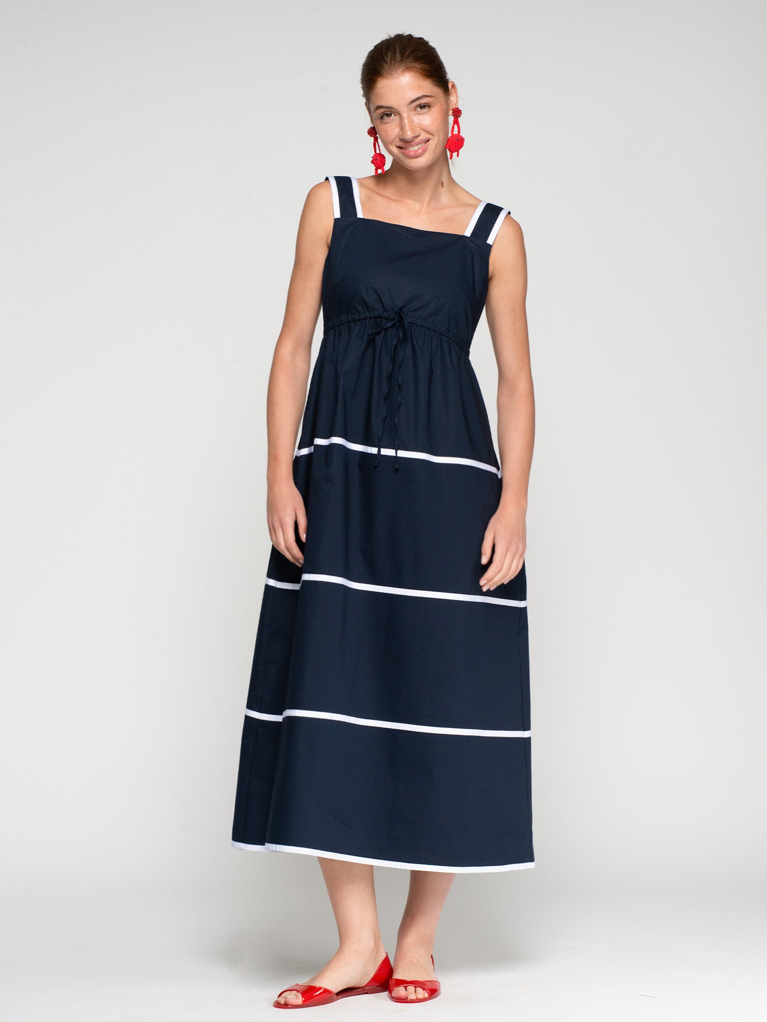 VESTIDO MARINO TIRANTES FRANJAS BLANCAS