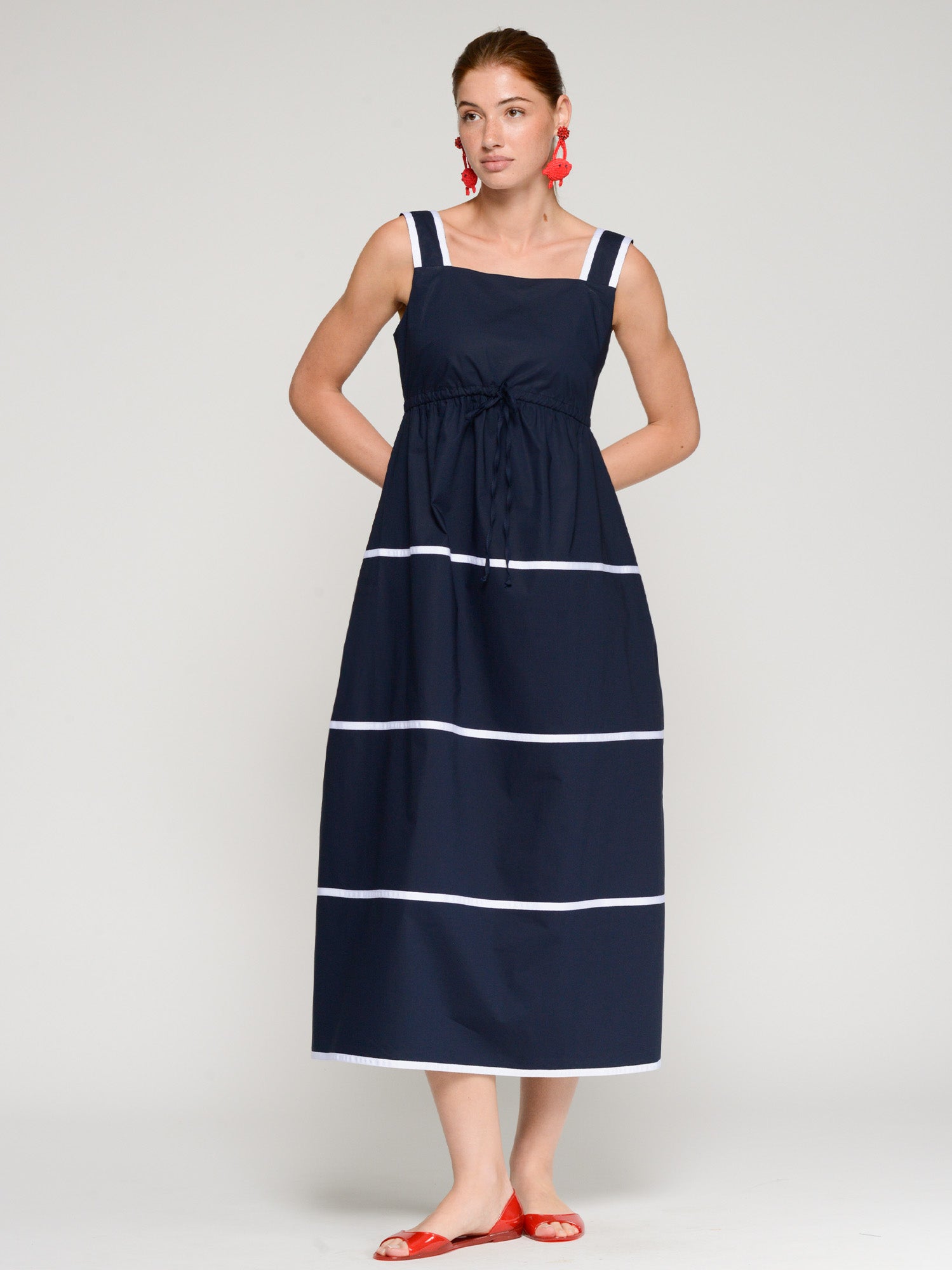 VESTIDO MARINO TIRANTES FRANJAS BLANCAS