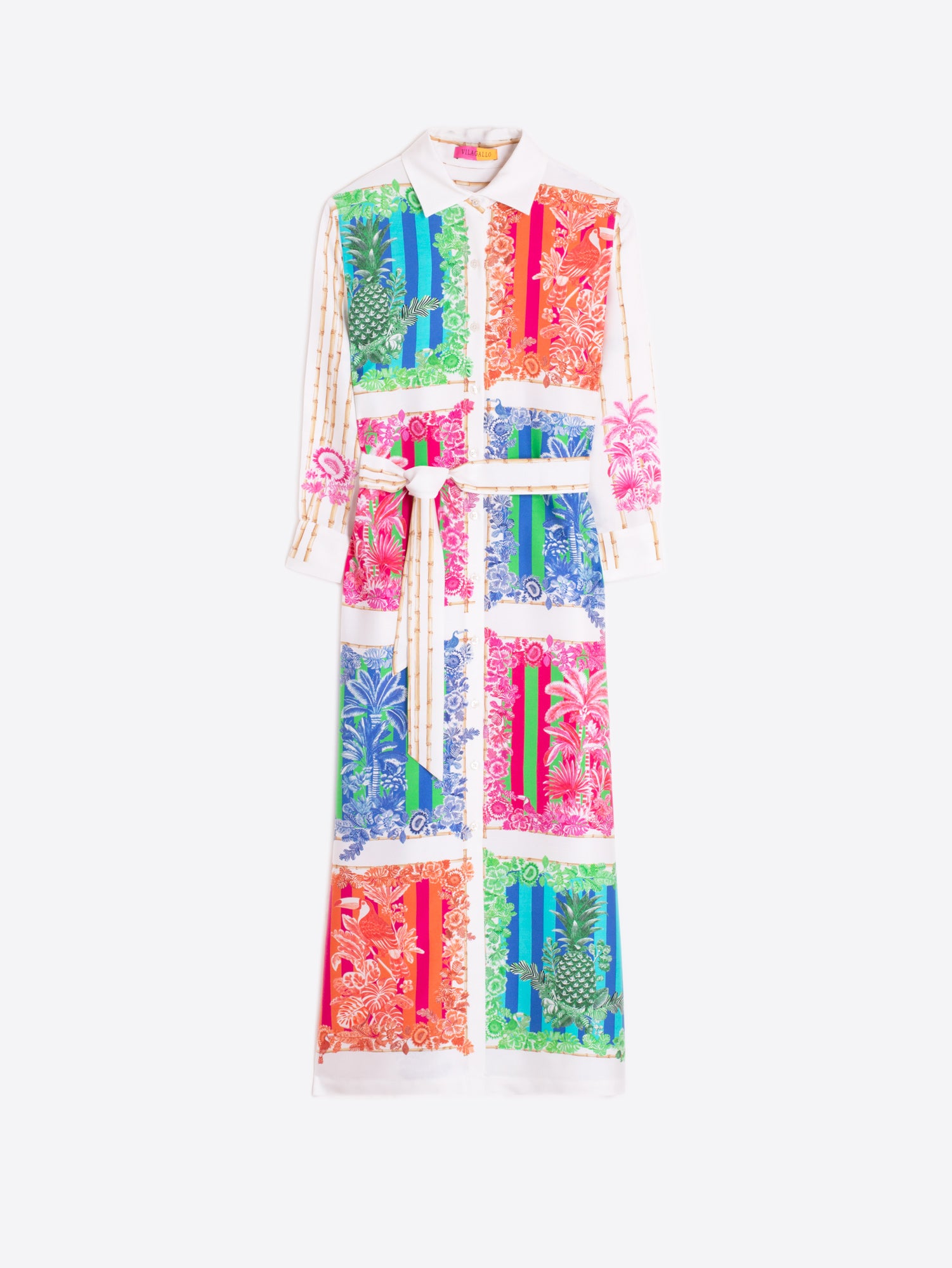 VESTIDO CAMISERO ESTAMPADO TROPICAL MULTICOLOR