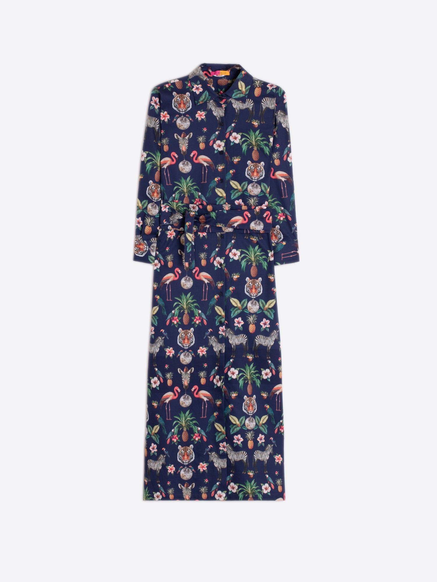 VESTIDO CAMISERO ESTAMPADO SELVA AZUL MARINO
