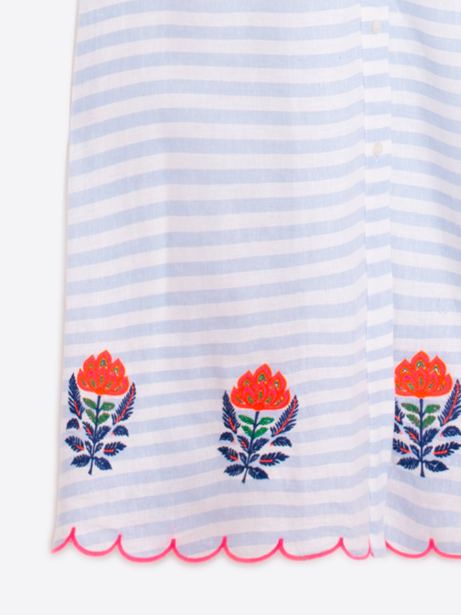 VESTIDO CAMISERO RAYAS CELESTE BORDADO FLOR